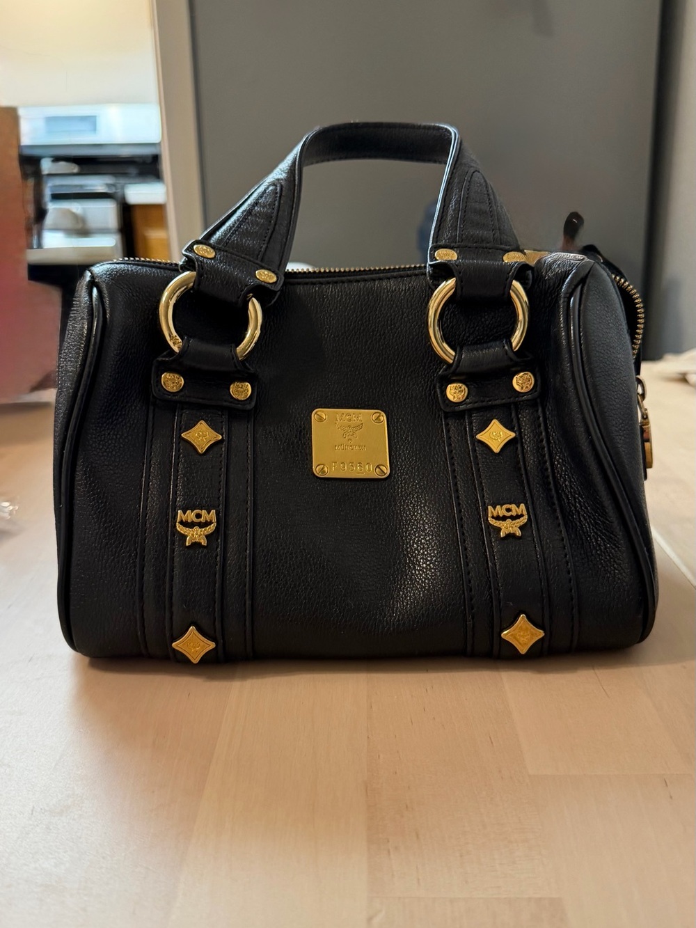 MCM Boston Mini Bag with Gold Accents